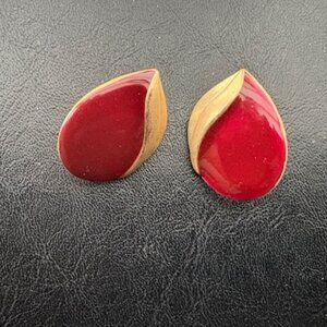 Amanda Smith earrings-Red enamel paint-Gold accents-Pierced